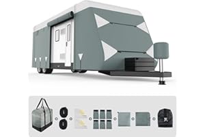 Filluck 20-22ft Travel Trailer RV Cover,Upgraded Oxford Waterproof Rip-Resistant Anti-UV Camper Cover with Tongue Jack Cover & 6 Gutter Covers
