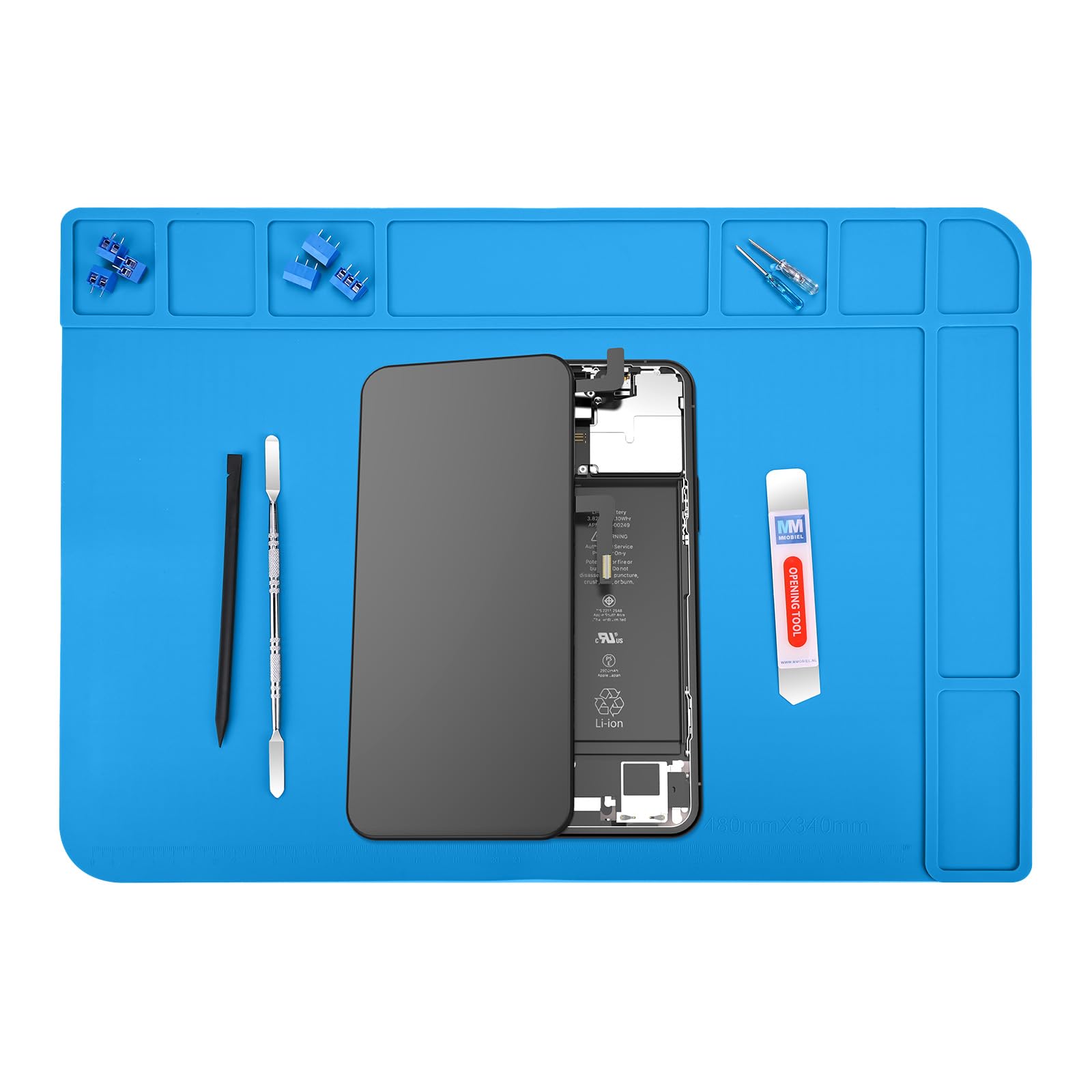 MMOBIEL Soldering and Repair Mat Silicone - 48 x 34 cm Heat-Resistant up to 500°C (932°F) –Workbench Mat for Soldering, Cell Phone and Electronics – Silicone Mat with Heat Insulation – Blue