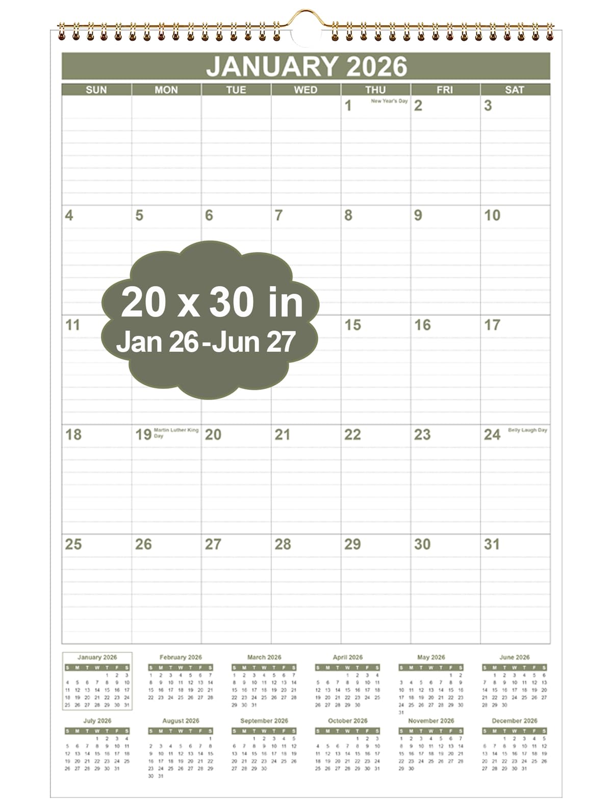 Photo 1 of 2026 Wall Calendar - Large Calendar 2026-2027 from January 2026 - June 2027, 18 Months Calendar/Planner with Thick Paper, 20" x 30", Vertical, Cyan