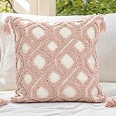 LOOPUINHOM Boho Pillow Covers 18X18 Inch Boho Tufted Throw Pillow Covers Decorative Tassels Cushion Cover Farmhouse Pillow Case for Couch Sofa Bed Living Room Bedroom, Blush