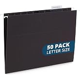 Blue Summit Supplies 50 Hanging File Folders, Letter Size, Black | Reinforced 11pt, 1/5 Cut Tabs, Plastic Tabs and Inserts Included, for Filing Cabinet, Home, and Office Use