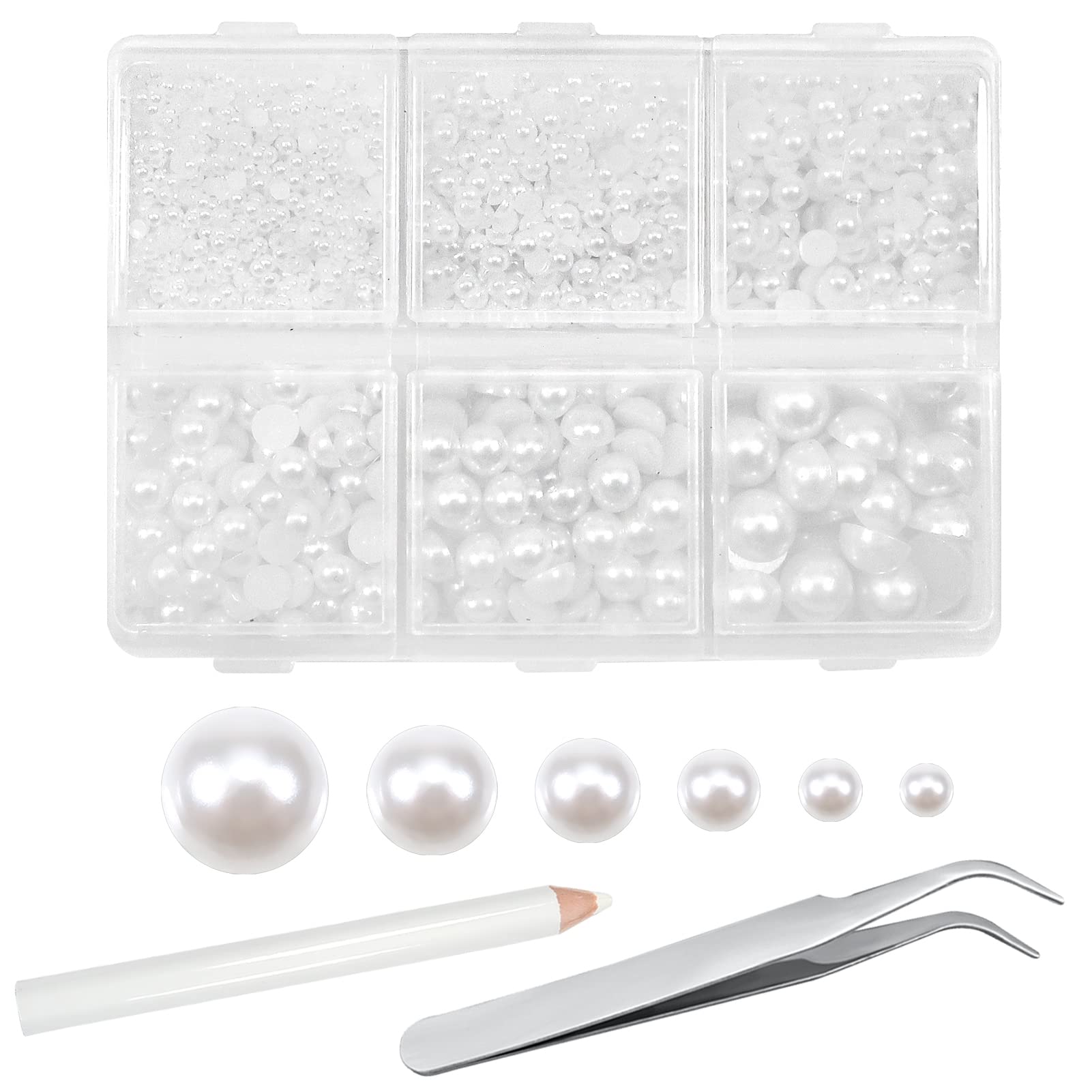 TOAOB 5000pcs Flat Back Pearls 2mm to 8mm Half Round Pearl Beads White Mixed Sizes for Nail DIY Crafts Shoes Dress Phone Case Making