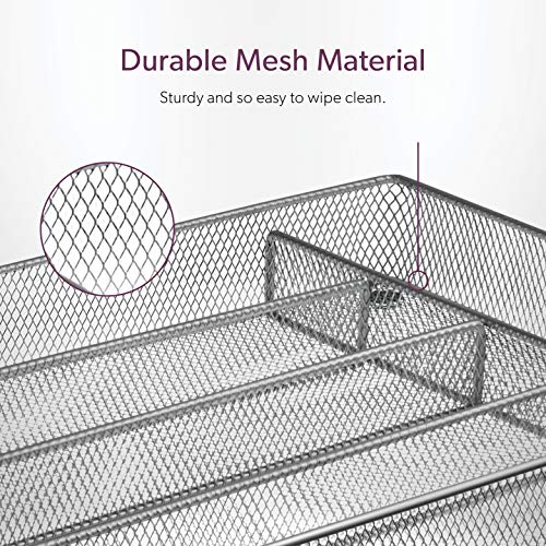 Cutlery Tray by Mindspace, 5 Compartments Utensil Organizer | The Mesh Collection, Silver - Thumbnail 3
