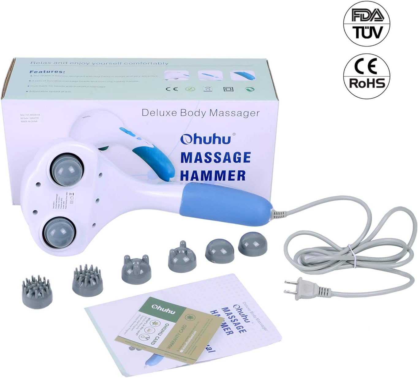 Electric Back Massager of Ohuhu, Handheld Massagers Double Head Deep Tissue Percussion Massages for Full Body Massage for Neck, Shoulder, Head, Foot, Leg, Great Father's Day Gift Ideal: Health & Personal Care