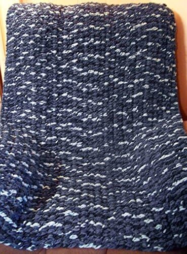 Handmade Crochet Blanket in Super Thick Bernat Blanket Yarn in Blue Variegated Colors by DRCrafts