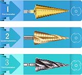 SS SHOVAN 3PC HSS Spiral Step Drill Bit Set 4-Flute 1/4 Inch Hex Shank view 4