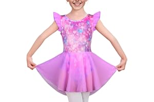 LUOUSE Elegant Girls Ballet Leotard with Skirt - Flutter & Ruffle Sleeves, Perfect for Dance & Gymnastics