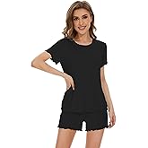 WiWi Bamboo Viscose Womens Pajama Sets T-shirt & Sleep Shorts Loungewear Set Soft 2 Piece Pjs Summer Cooling Sleepwear S-XXL