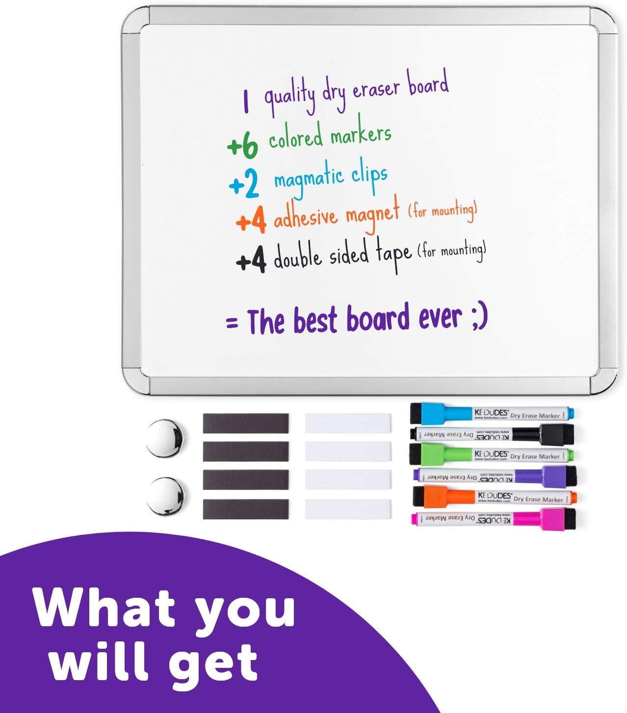 Magnetic 11’’ x 14’’ Small Dry Erase Board. Includes 6 Magnetic Dry Erase Markers, Assorted Colors. Great Whiteboard for Fridge, Locker, and More! : Office Products