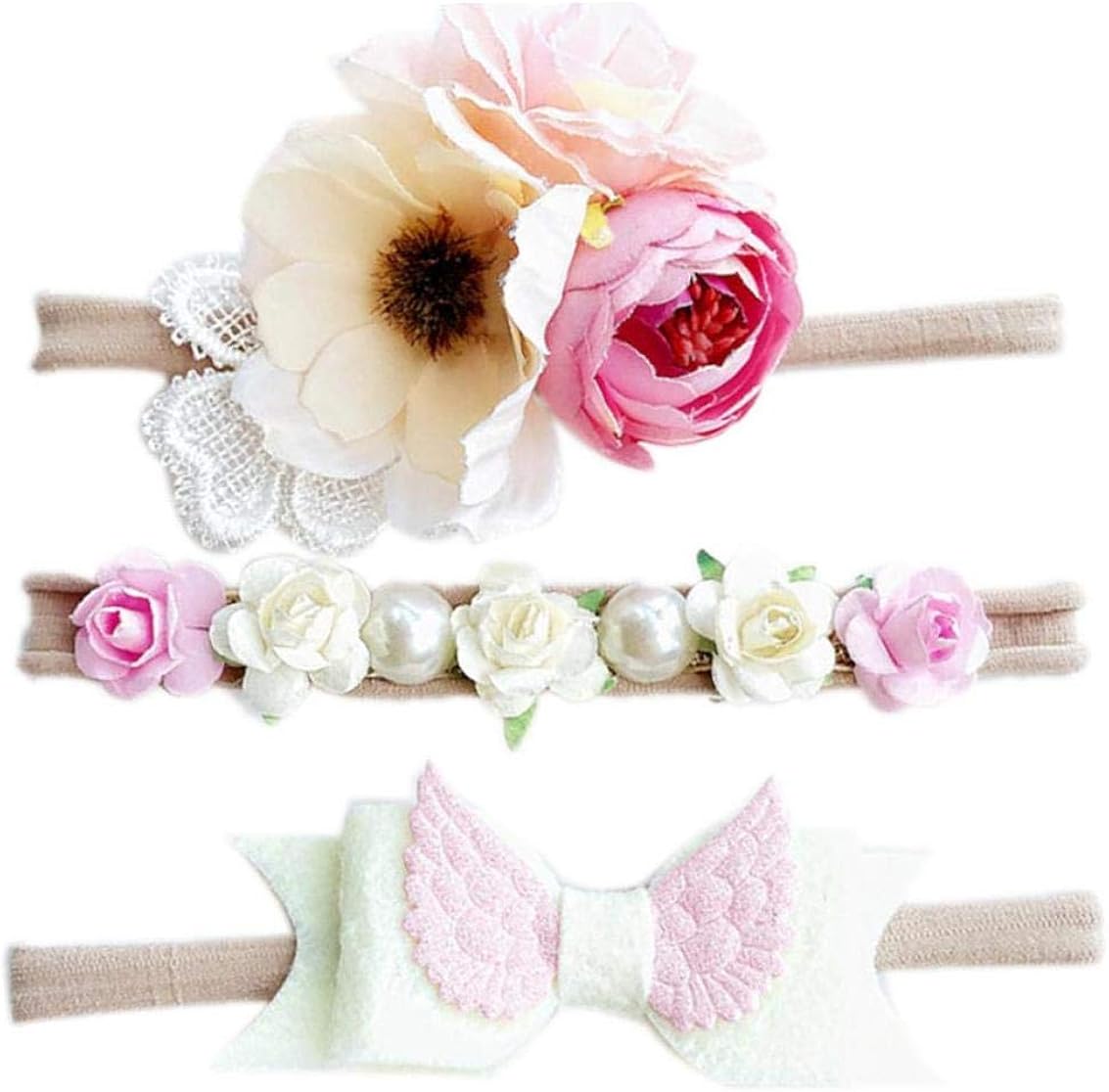 3Pcs/Set Infant Girl Elastic Nylon Headbands Artificial Flower Headband