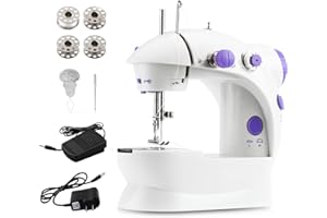 RUUTCASY Mini Sewing Machine Upgraded Portable Two Threads Double Speed Double Switches Household Kids Beginners Travel Automatic Sewing Machine (White and Blue)