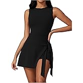 ABOCIW Womens High Neck Tennis Dress Sleeveless Wrap Skirt Built in Shorts Golf Athletic Dress Workout Rompers
