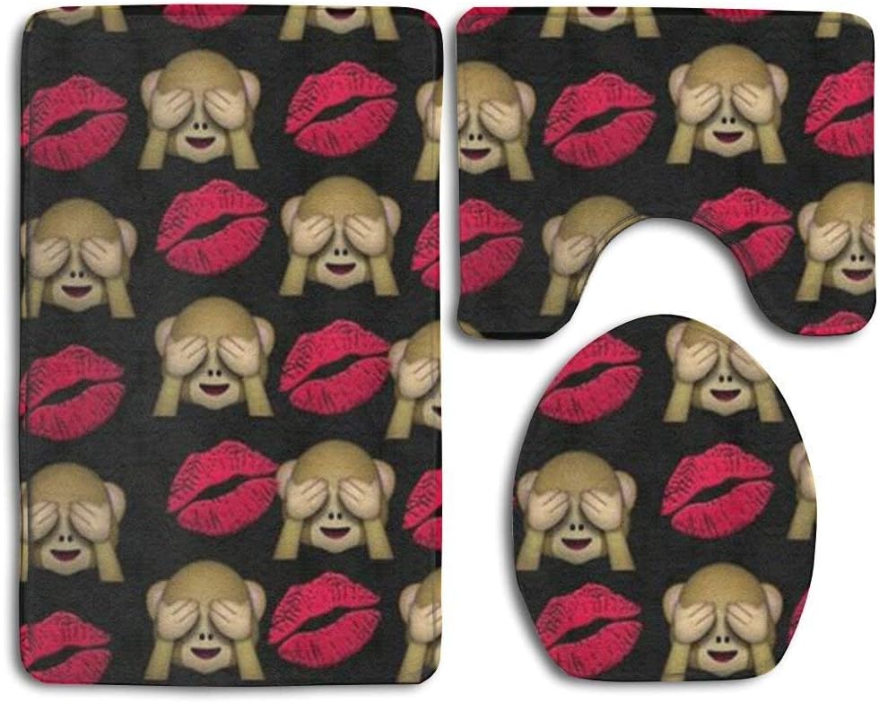 NEWcoco 3 Piece Bathroom Mat Set Monkey Lips Non-Slip Bathroom Carpet Rug Sets,Soft Flannel