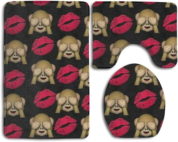 NEWcoco 3 Piece Bathroom Mat Set Monkey Lips Non-Slip Bathroom Carpet Rug Sets,Soft Flannel