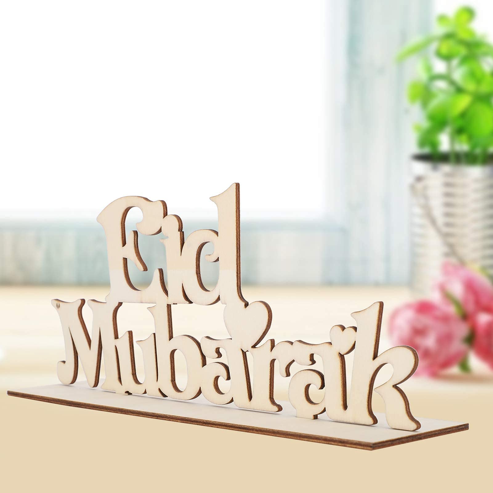 Wooden Letter Ornament, Eid Mubarak Hanging Decoration for Home Office Ramadan Crafts Supplies