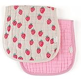 Itzy Ritzy Set of 2 Baby Burp Cloths – Ultra-Soft Absorbent Burping Cloths for Babies - Made of 100% Cotton Muslin and Generously Sized with Trendy Coordinating Prints – Machine Washable (Strawberry)