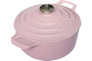 La Cuisine Enameled Cast Iron Dutch Oven Casserole Dish Pot with Lid, 3.7 QT 9.5" / 24cm Dia. Internal Glossy Cream White Ena