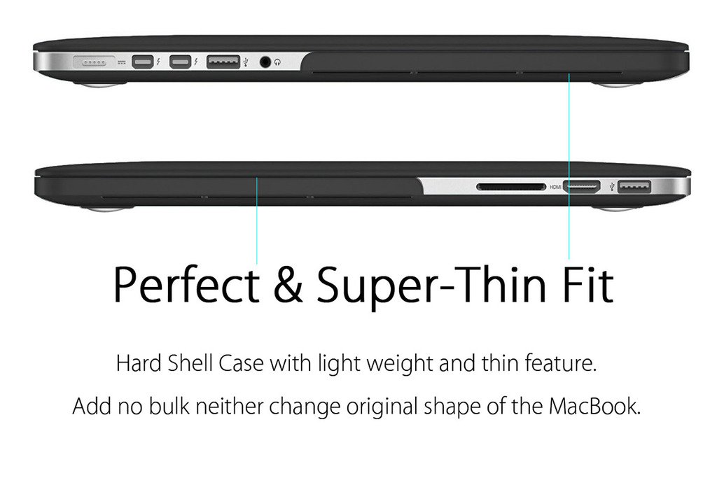 UESWILL Smooth Matte Hard Case Cover Compatible with (Mid 2012-Mid 2015) MacBook Pro 15 inch with Retina Display (No Touch Bar, No CD-ROM) (Model: A1398), Black