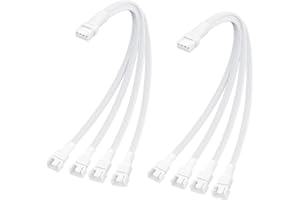 ELFJMZP PC Chassis Channel Fan Motherboard 2510 4P Male to 4PCS 2510 4P Female Fan Adaptor Cable White, Compatible with Speed Control and Signal Function (RPM/Alarm) 26cm/10.5 in (Pack of 2)