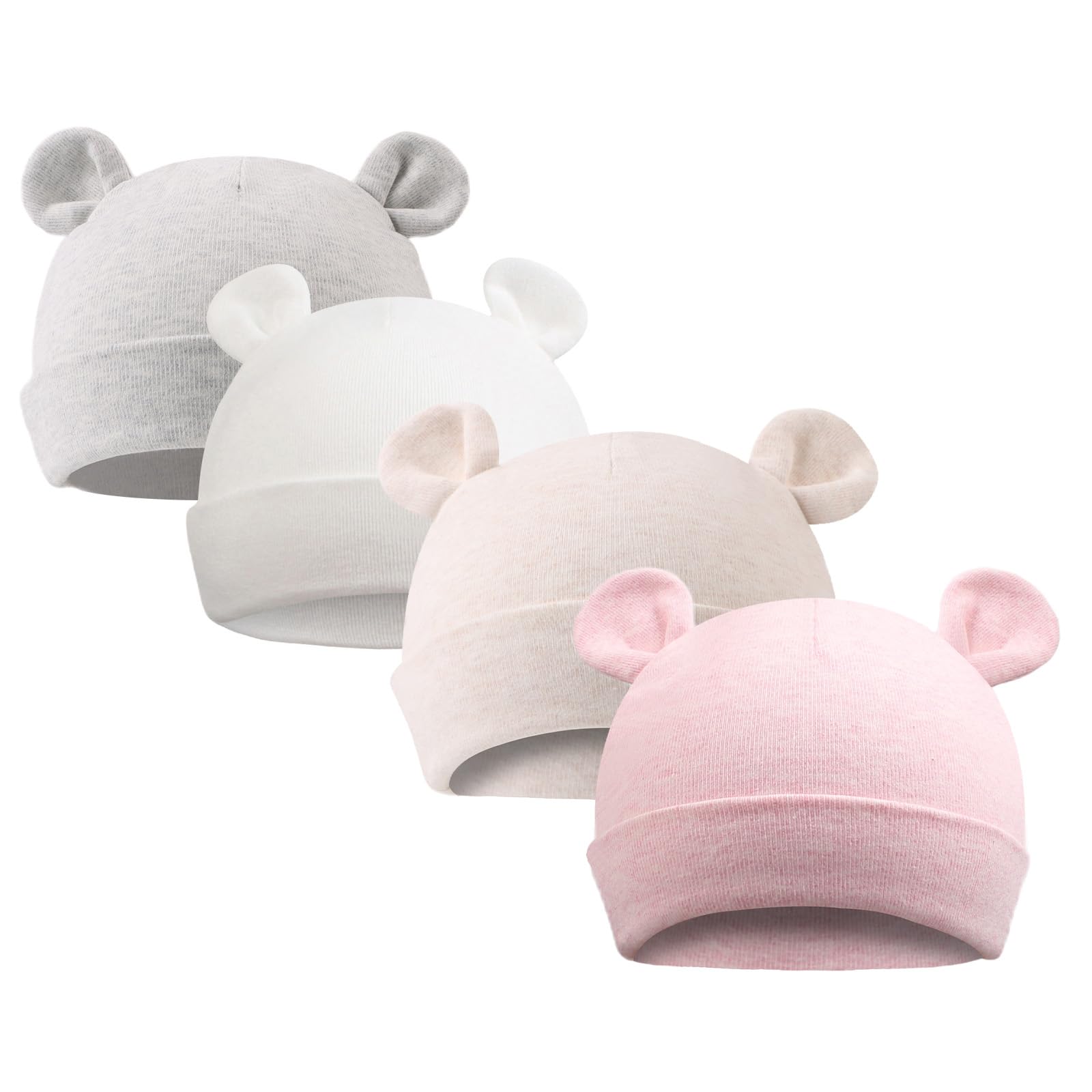 XIAOHAWANG Original Cotton Newborn Beanies Striped Cute Baby Hat for Boys Girls Bear Ears Infant Beanie (4PCS-B, Preemie)