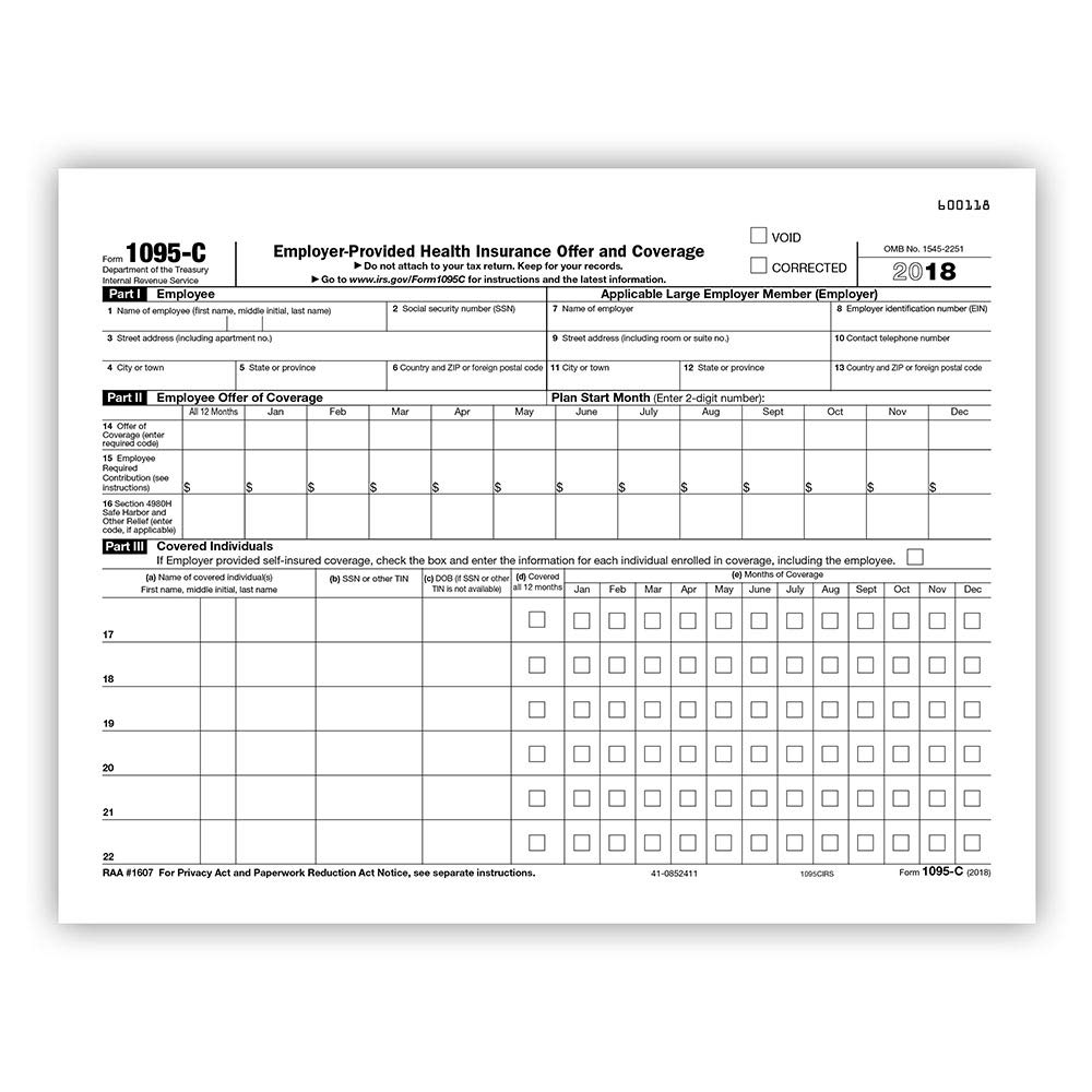 1095 C Irs Employer Provided Health Insurance Form Pack Of 100 Amazon In Office Products