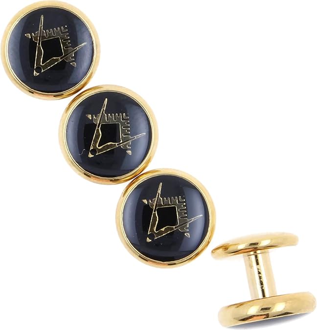 Dickie Bows Gold Masonic Tuxedo Shirt Studs Set with Pouch (Four Studs