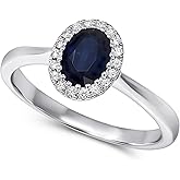 KOKAV 14K White Gold Genuine Sapphire 1Ct Oval, Diamonds Ring, Size 7