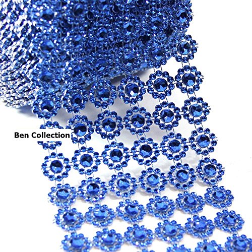Ben Collection4" X 10 Yards (30 Feet) Flower Diamond Mesh Faux Rhinestone Ribbon Wrap for Wedding, Party, and Events Decoration (Royal)