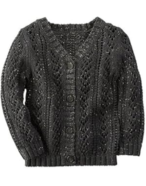 Girl's Black Knit Sparkle Button Front Cardigan, 4T