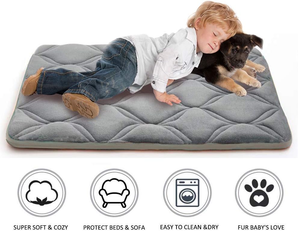 furrybaby Dog Bed Mat Crate Mat with Anti-Slip Bottom Machine Washable Pet Mattress for Dog Sleeping (XL 44x32'', Sliver Grey Mat)