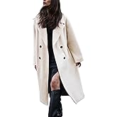 Gihuo Women's Notched Collar Wool Blend Pea Coat Winter Double Breasted Trench Coat Long Oversized Button Down Overcoats