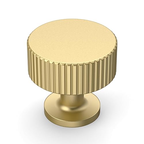 9BUILD 10 Pack Kitchen Cabinet Knobs Brushed Gold, Round Drawer Knob Pulls for Bathroom and Hardware Gold Dresser Knob