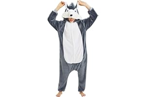 LATH.PIN Wolf Onesie Pajamas for Women Men Unisex Animal Cosplay Halloween Onesies Costumes Adult Lounge Wear Sleepsuit