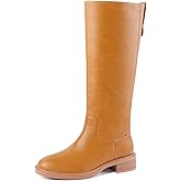 FRJR Knee High Boots Round Toe Wide Calf Chunky Low Heel Pull On Riding Long Boots Comfortable Tall Campus Boots for Women Banana