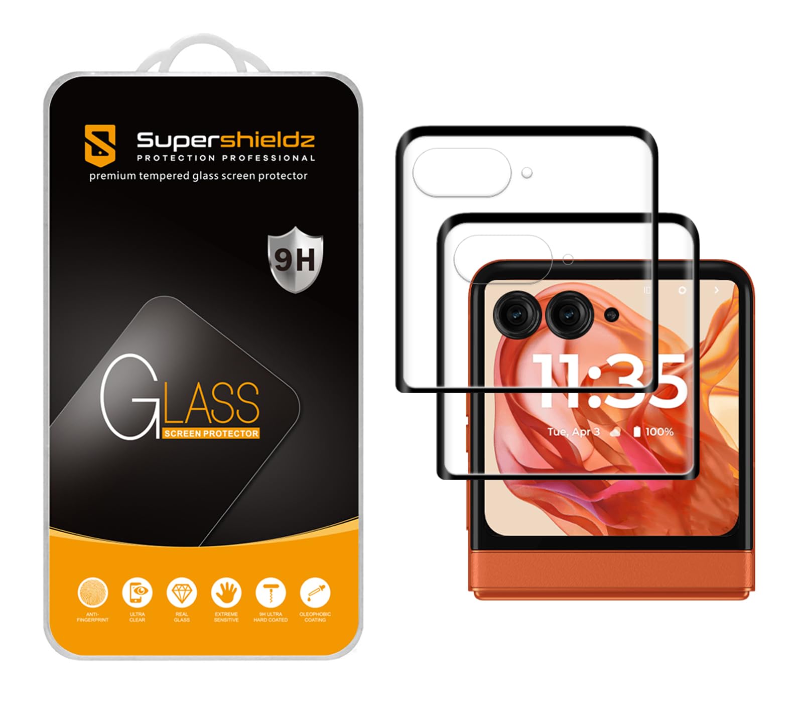 Supershieldz (2 Pack) Designed for Motorola Razr 2024/2025 (Front Screen Only) Tempered Glass Screen Protector, Anti Scratch, Bubble Free (Black)
