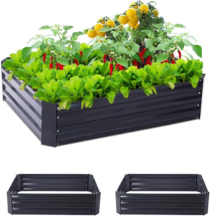 Taleco Gear 2-Pack Outdoor Raised Garden Bed,Galvanized Steel Ground Planter Box for Vegetables, Flowers, Herbs, Plants, Garden 4x3x1ft