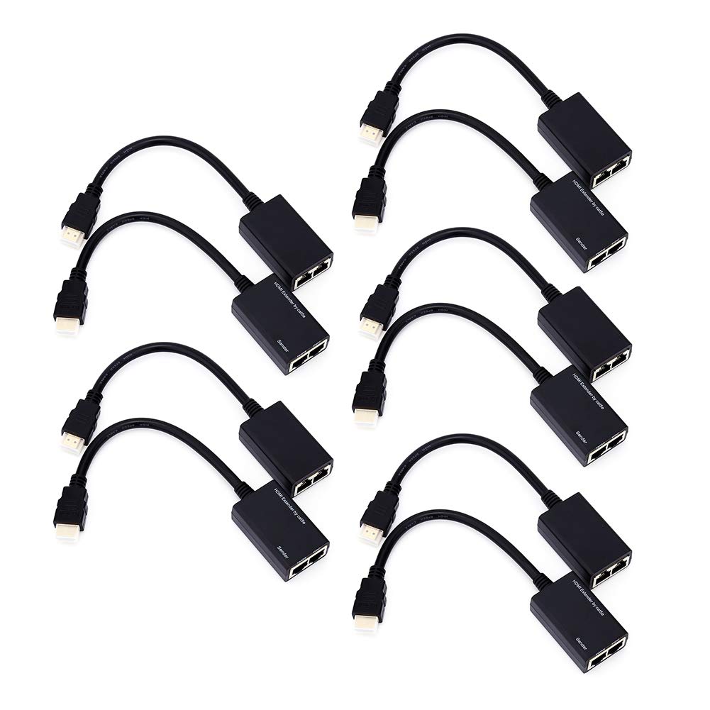 1080p HDMI Extender Receiver&Sender,30M Transmission Distance LAN Ethernet Balun Extender Repeater via Cat5e/6 Support (5PCS)