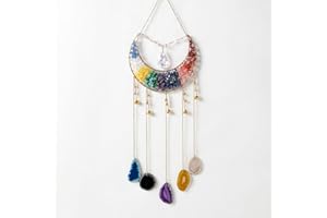 PRETTY JOLLY Agate Gemstone Dream Catcher 7 Chakra Tree of Life Dream Catcher with Rainbow Crystal Stones Handmade Dreamcatcher Wall Decor for Adults Boys Girls,Bedroom,Wedding,Garden,Bless Gift(Inverted Moon)