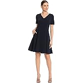 Maggy London Womens Scallop Trim V-Neck and Short Sleeve Desk to Dinner Office Workwear Event Occasion Guest of