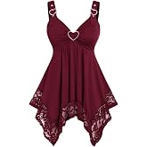 ROSE GAL Plus Size Women Heart Ring Buckled Casual Summer Flowy Lace Handkerchief Hem Tank Top