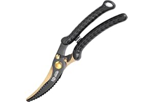 MITSUMOTO SAKARI 10 inch Heavy Duty Black Gold Kitchen Scissors, Japanese Kitchen Shears, Professional Alloy Steel Poultry Sh