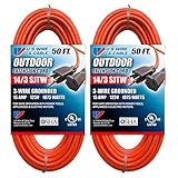 US Wire 14/3 50-Foot SJTW Orange Medium Duty Extension Cord (Pack of 2)