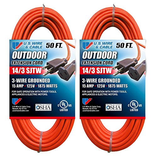 US Wire 14/3 50-Foot SJTW Orange Medium Duty Extension Cord (Pack of 2)