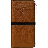 NQQNQQ RFID-Blocking Leather Travel Wallet & Passport Holder with Zipper Pocket, Card Slots, and Phone Compartment – Waterproof Travel Organizer for Women & Men. TG-1 (Brown)