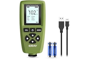Mil Thickness Gauge, Coating Thickness Gauges, ERAY Paint Depth Gauge Meter with Backlight LCD Display for Car Automotive, Limit Alarm/Data Storage/Export Data/PC Software Analysis (Green)