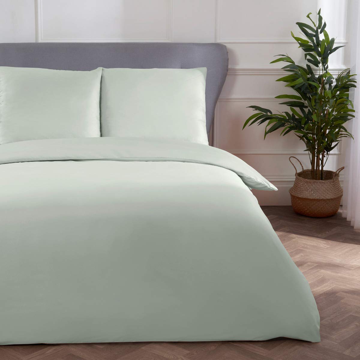 Sleepdown Block Microfiber Plain Dye Duvet Cover Quilt Bedding Set with Pillowcase Easy Care Soft Warm Cosy - 135 cm x 200 cm + 180 cm x 80 cm - Duck Egg