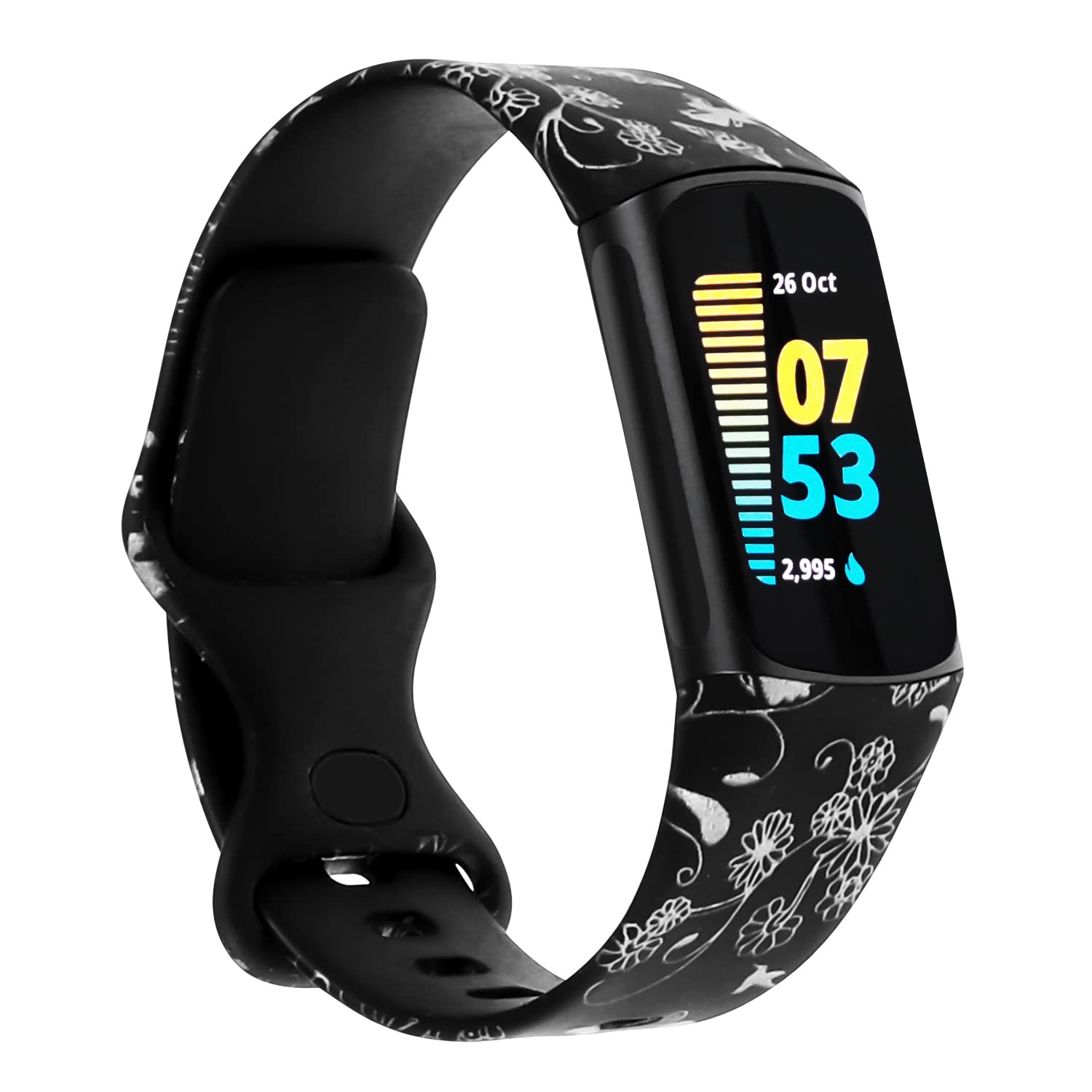 honecumi Charge 5 Straps Compatible with Fitbit Charge 5 Sport Watch Bands Wrist Strap for Men Women Silicone Pattern Colorful Floral Watch Strap Bracelet Wristband Replacement Accessories Small Band