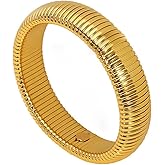 Rayroger Gold Bangles Bracelet Set for Women, 18k Gold Plated Stainless Steel Waterproof Flexible Stretch Chunky Bangle Layered Cobra Bracelet