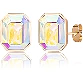 Austrian Crystal Octagon Stud Earrings for Women Fashion 925 Sterling Silver Hypoallergenic Jewelry