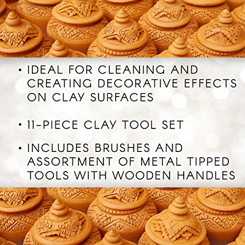 Darice 11-Piece Clay Tools Set from Studio 71 – Metal Tipped Clay Sculpting Tools with Wood Handles, Ideal for Cleaning and Creating Decorative Effects on Clay Surfaces